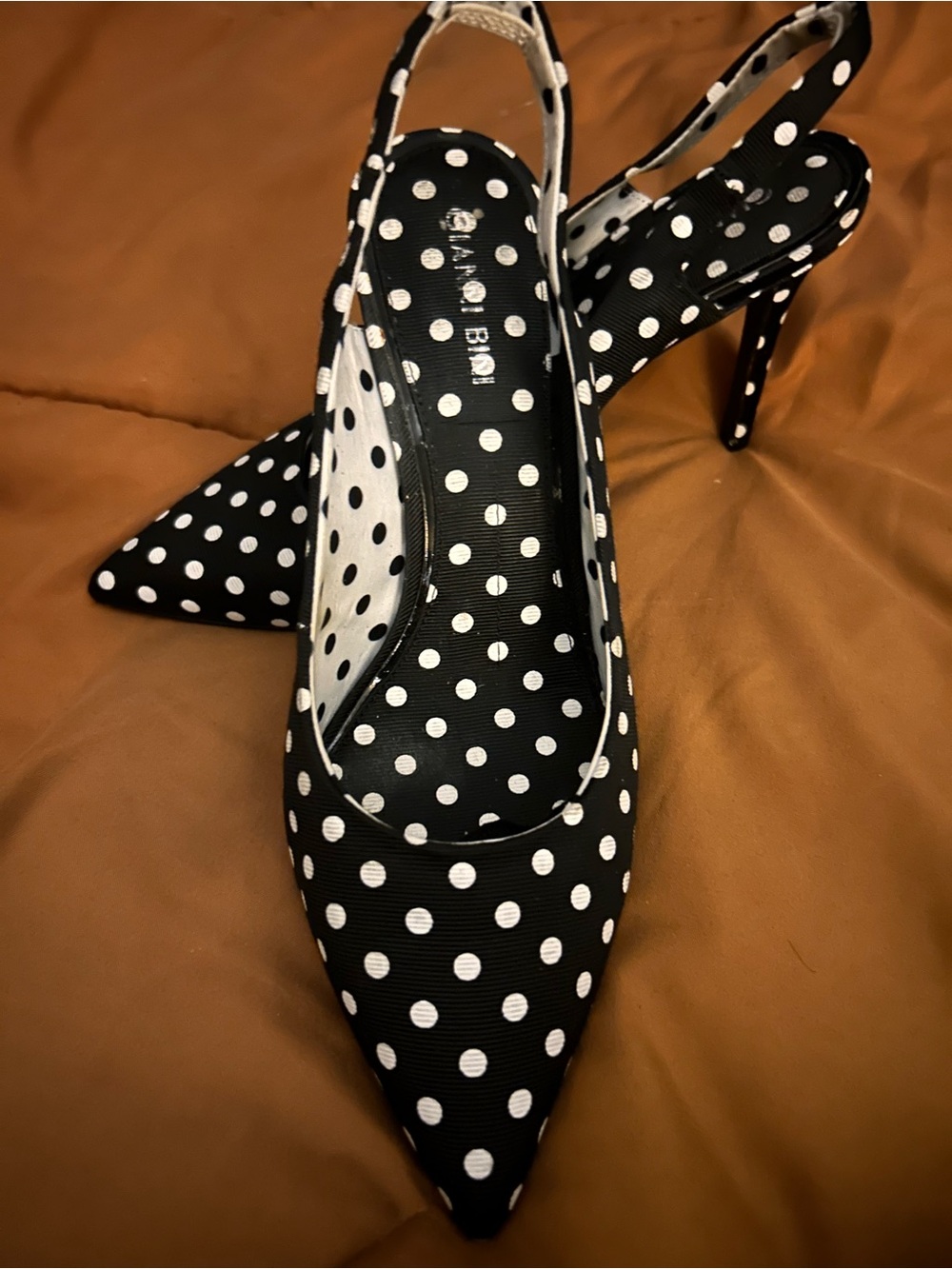 Gianni Bini Black and White Polka Dot Pointed Slingback Heels
